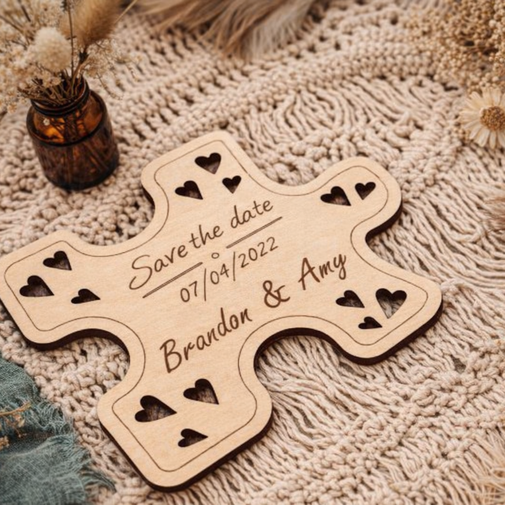 Piece of My Heart - Save the Date Laser Engraved Wooden Cards